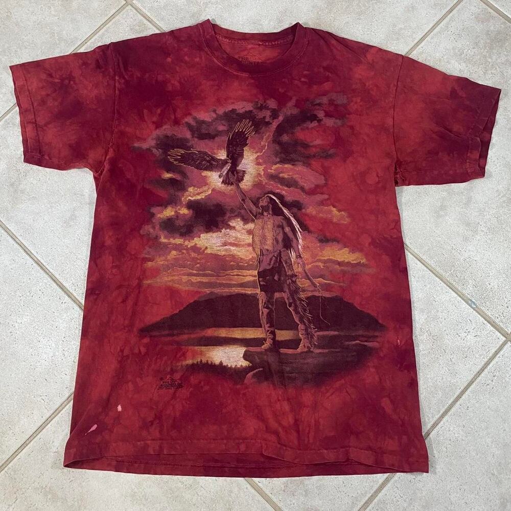 Vintage 1997 Native American Eagle Mountain Lake Big Print Tee Size Large